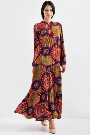 Rochie maxi HiCCUP cu papion - multicolor - poliester-lycra