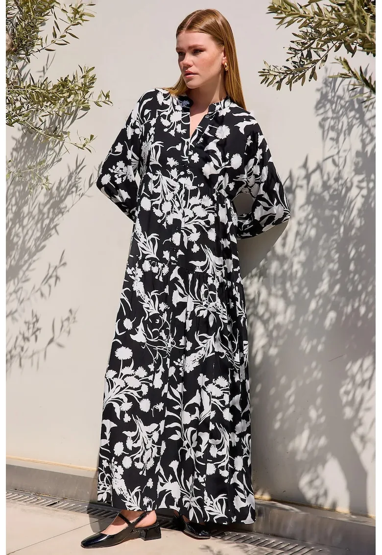 Rochie maxi - HiCCUP - decolteu in V - negru - textil