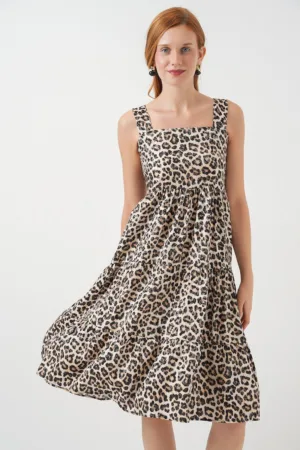 Rochie maxi - HiCCUP - imprimeu BDART - guler patrat - maro fango - textil