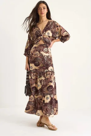 Rochie maxi - HiCCUP - imprimeu etnic - decolteu in V - multicolor - textil