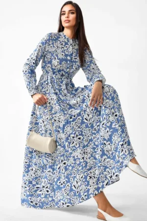 Rochie maxi -  albastru - material textil