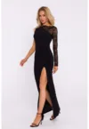 Rochie maxi asimetrica cu maneca dantelata -  Negru -