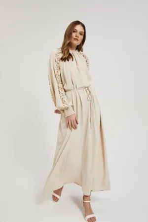 Rochie maxi bej cu volane