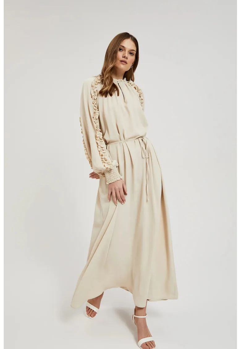 Rochie maxi bej cu volane