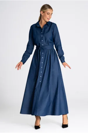 Rochie maxi bleumarin - bumbac - croiala eleganta -