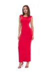 Rochie maxi bodycon -  Decolteu rotund - Spate gol - Rosu - Elastan/Poliamida