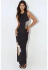 Rochie maxi -  bodycon - imprimeu floral - negru - tul