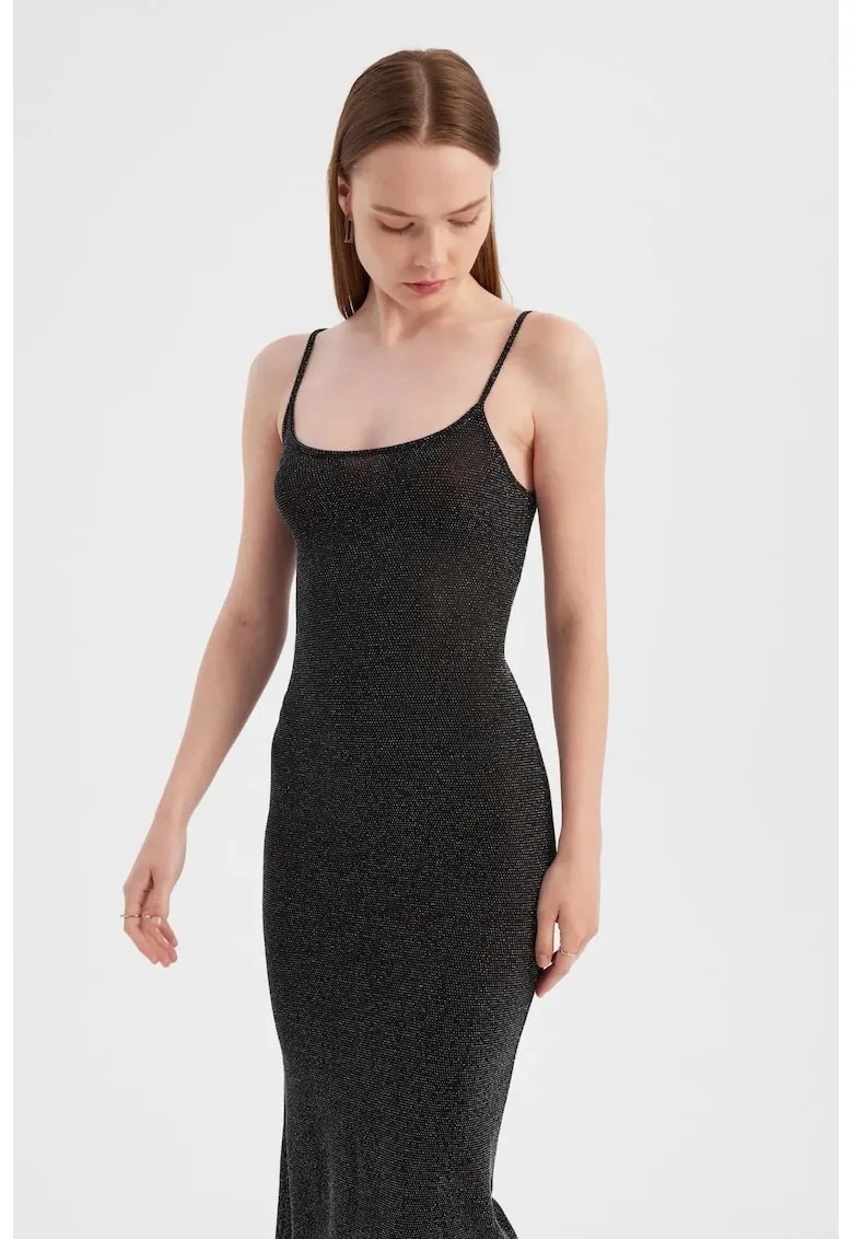 Rochie maxi - bretele spaghete - negru - tesuta