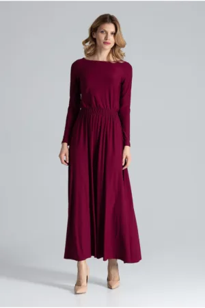 Rochie maxi burgundy - maneci lungi - poliester