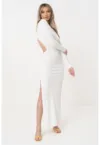 Rochie maxi cambrata cu slit lateral si decupaj pe spate