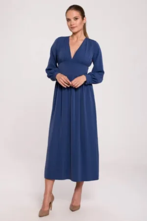 Rochie maxi cambrata in talie cu decolteu in V -