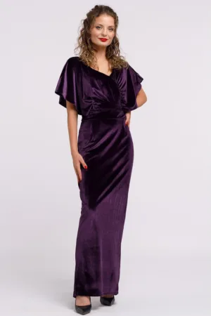 Rochie maxi catifelata cu decolteu in V