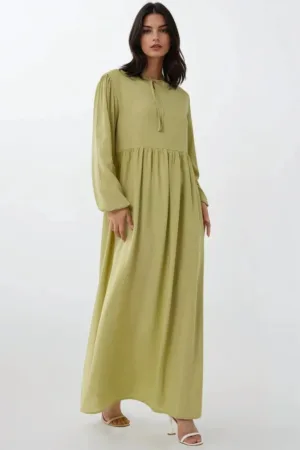 Rochie maxi -  croiala in forma de A - guler rotund - verde - textil
