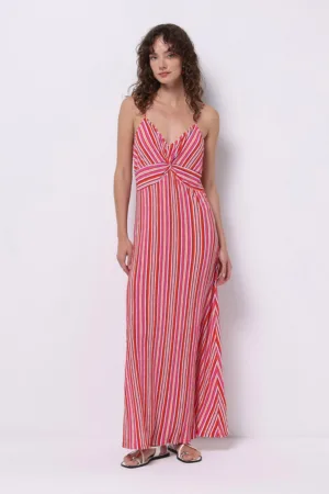 Rochie maxi cu bretele inguste si dungi