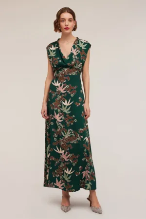 Rochie maxi cu croiala in A si model floral