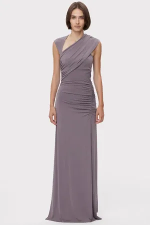 Rochie maxi cu decolteu asimetric si drapaje