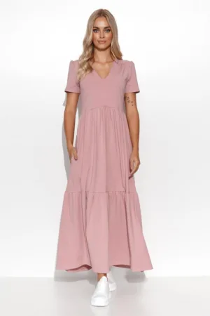 Rochie maxi cu decolteu in V - fronseuri si maneca scurta