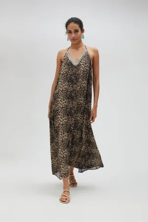 Rochie maxi cu decolteu in V si animal print