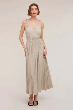 Rochie maxi cu decolteu in V si pliuri