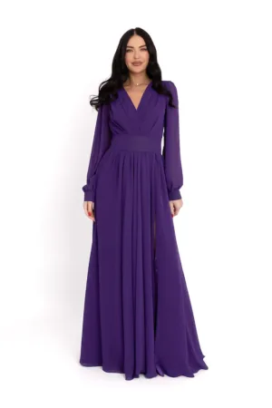 Rochie maxi cu decolteu in V si slit