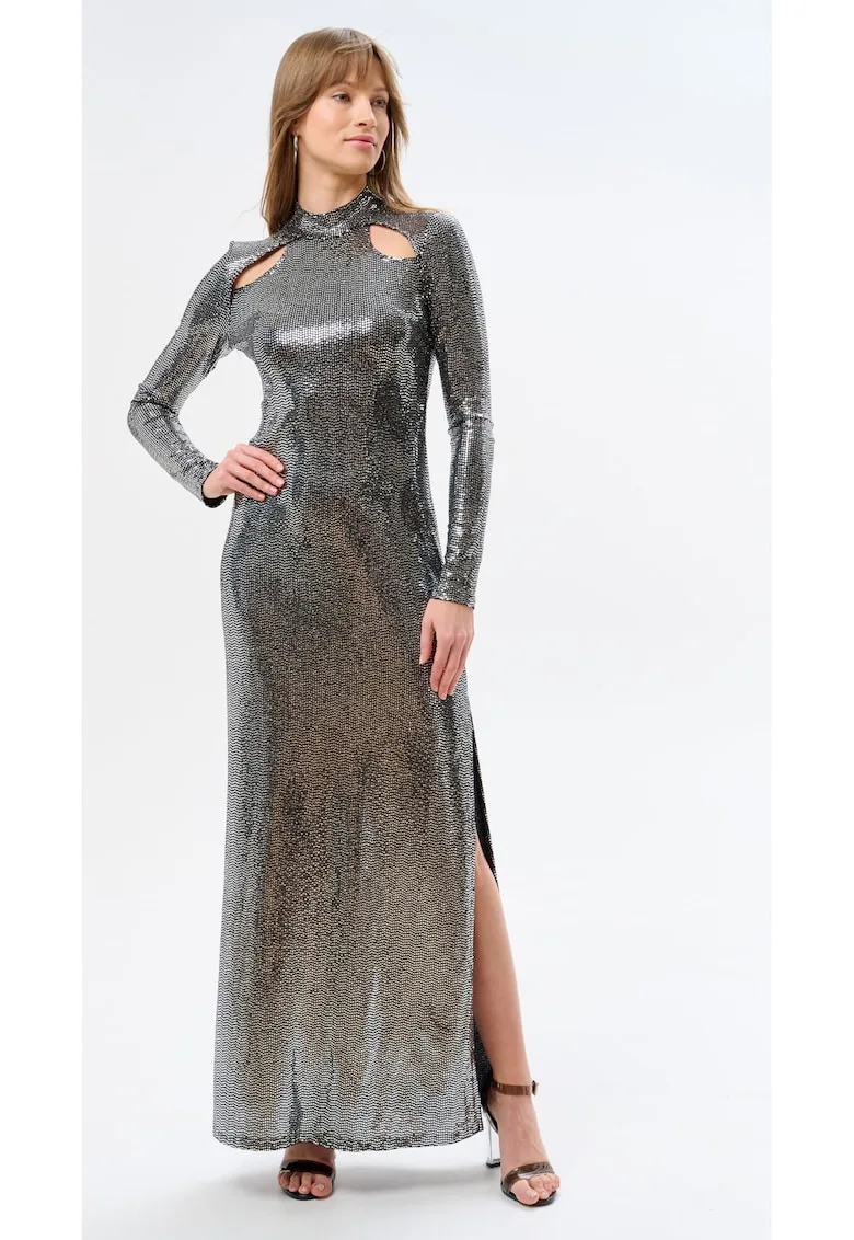 Rochie maxi cu decupaje si aspect metalizat