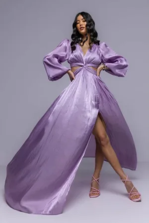 Rochie maxi cu decupaje si maneci ample - Mov