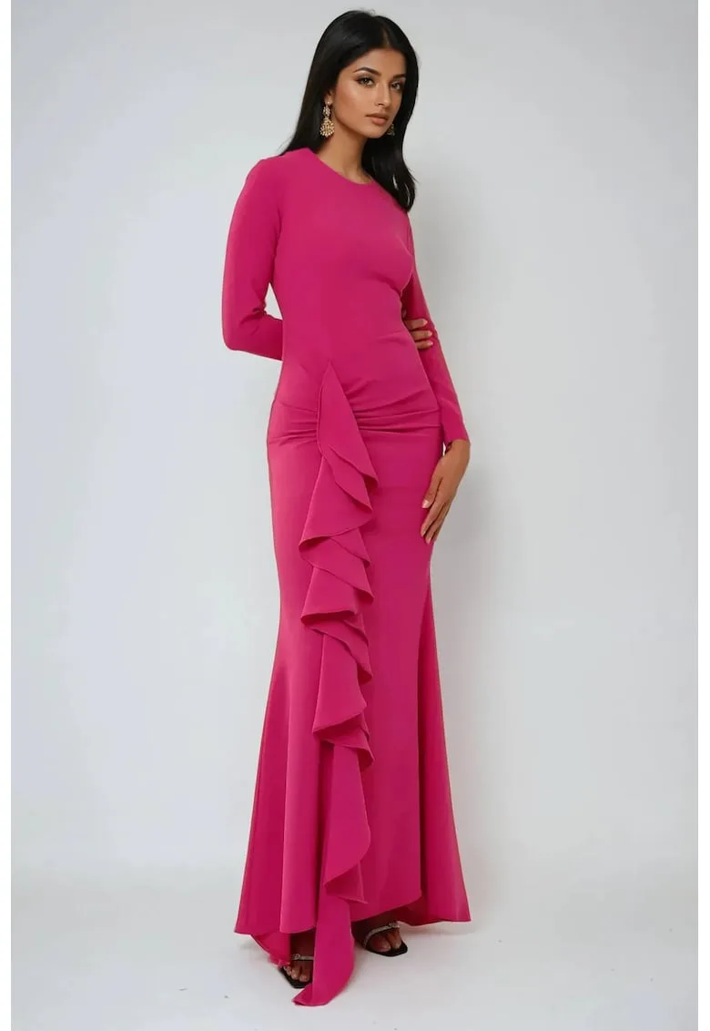 Rochie maxi cu detalii cu volane