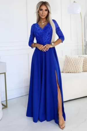 Rochie maxi cu fanta pe picior si decolteu in V -