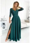 Rochie maxi cu fanta pe picior si decolteu in V -  Verde sticla