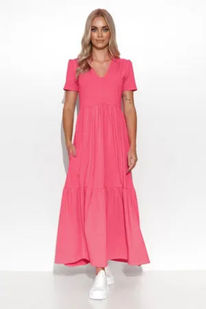 Rochie maxi cu fronseuri si decolteu in V
