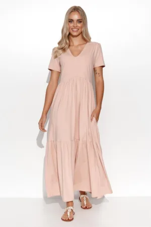 Rochie maxi cu fronseuri si maneca scurta