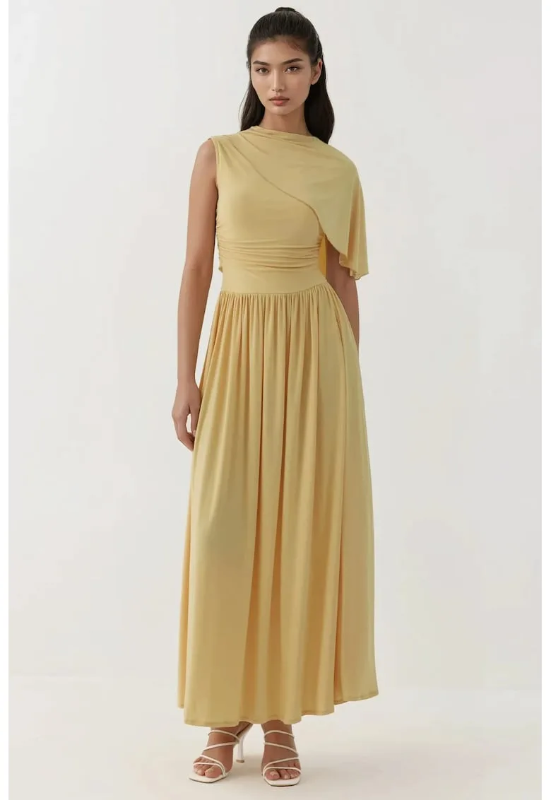 Rochie maxi cu guler asimetric