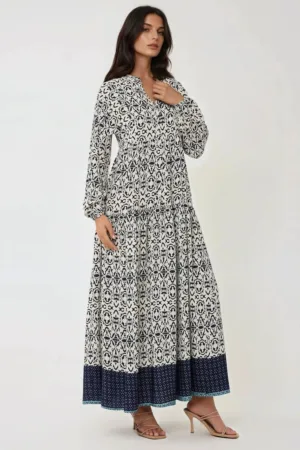 Rochie maxi -  cu imprimeu - albastru - textil