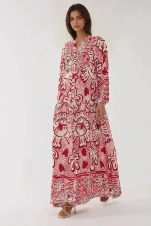 Rochie maxi  cu imprimeu roșu