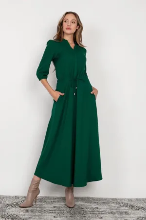 Rochie maxi cu maneci 3/4 si snur in talie