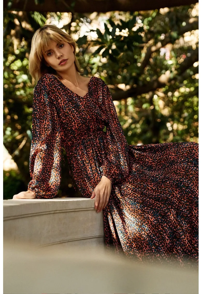 Rochie maxi cu maneci bufante - maronie