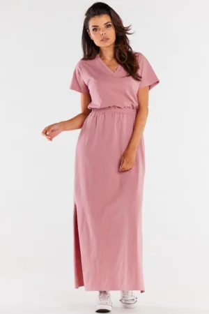 Rochie maxi cu maneci scurte si insertie elastica in talie