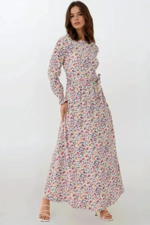Rochie maxi cu model floral si cordon