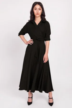 Rochie maxi cu model petrecut si maneci 3/4