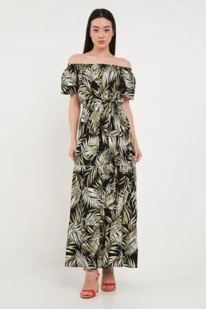 Rochie maxi cu model si decolteu pe umeri
