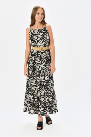 Rochie maxi cu model si terminatie cu volane