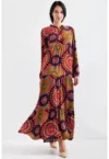 Rochie maxi  cu papion - multicolor - poliester-lycra