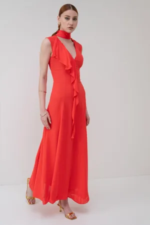 Rochie maxi cu prindere la decolteu
