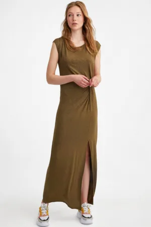 Rochie maxi cu slit lateral si fronseuri