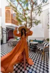 Rochie maxi cu slit pe picior si decolteu adanc - Portocaliu