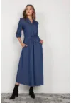 Rochie maxi cu snur in talie si aspect de denim