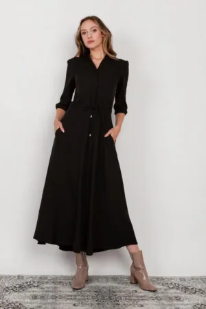 Rochie maxi cu snur in talie si maneci 3/4