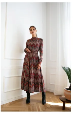 Rochie maxi cu volane - Imprimeu aztec - model 1 -