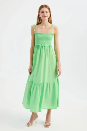 Rochie maxi -  curea - verde - textil