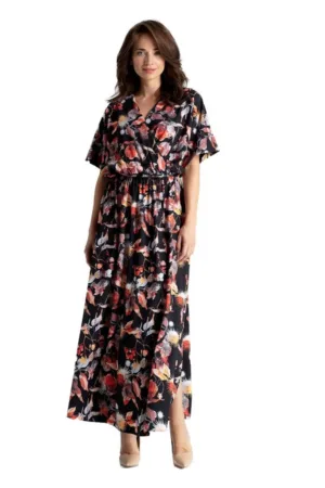 Rochie maxi dama Davide L055 negru rosu